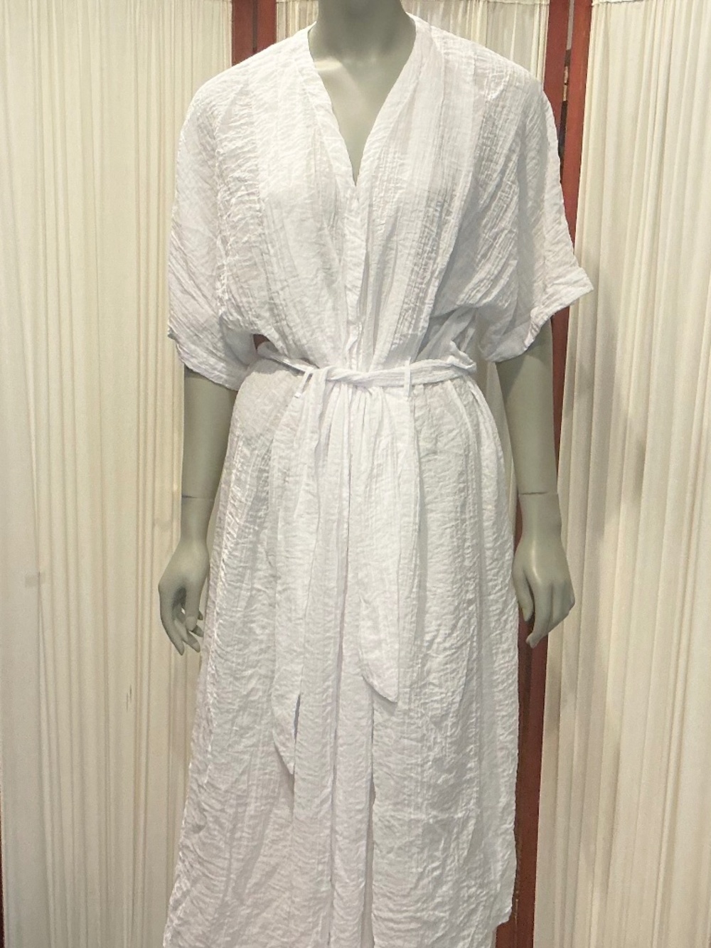 H&M Womens Crinkled Midi Kaftan White Button Down Short Sleeve Self Tie Size 14